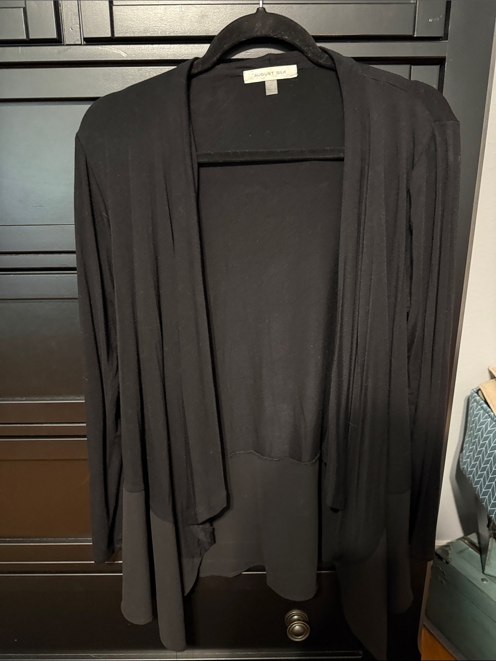 august silk Black Flowing Open Drape Cardigan